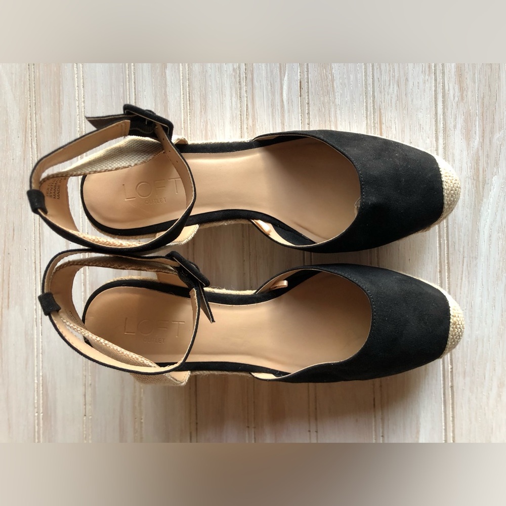 Women’s LOFT Outlet Black Espadrille Wedge Heels – Size 9 - Picture 2 of 7